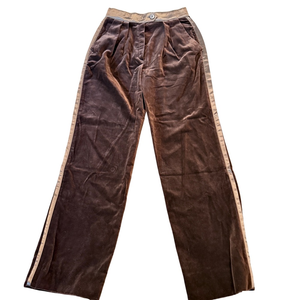 Vintage 1980s Escada by SRB Velvet Trousers Satin Trim (Made in Western Germany) - Picture 2 of 13